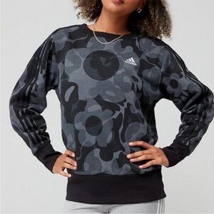 Adidas Floral Graphic 3 Stripes Pullover Sweatshirt Sz L